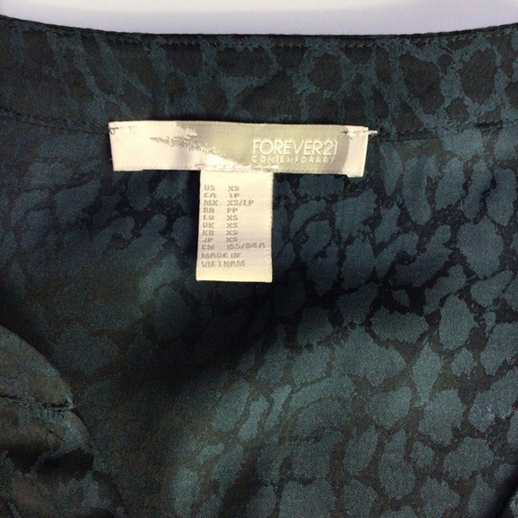 Forever 21 | Black Blue Leopard Print Semi Sheer Button Front Shirt XS - Picture 4 of 6